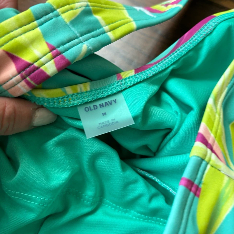 Nuevo con etiquetas Traje de baño de un hombro estampado azul marino antiguo Tropic Days talla M vacaciones UPF 40 Foto 4 de 4