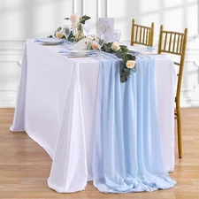 Blue Chiffon Table Runner 10Ft Long 27X120 Inches Romantic Wedding Linens Sheer