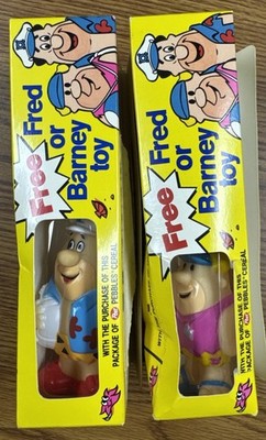 VINTAGE PEBBLES CEREAL BEDROCK FLINTSTONES VINYL TOY BARNEY RUBBLE & FRED 1991