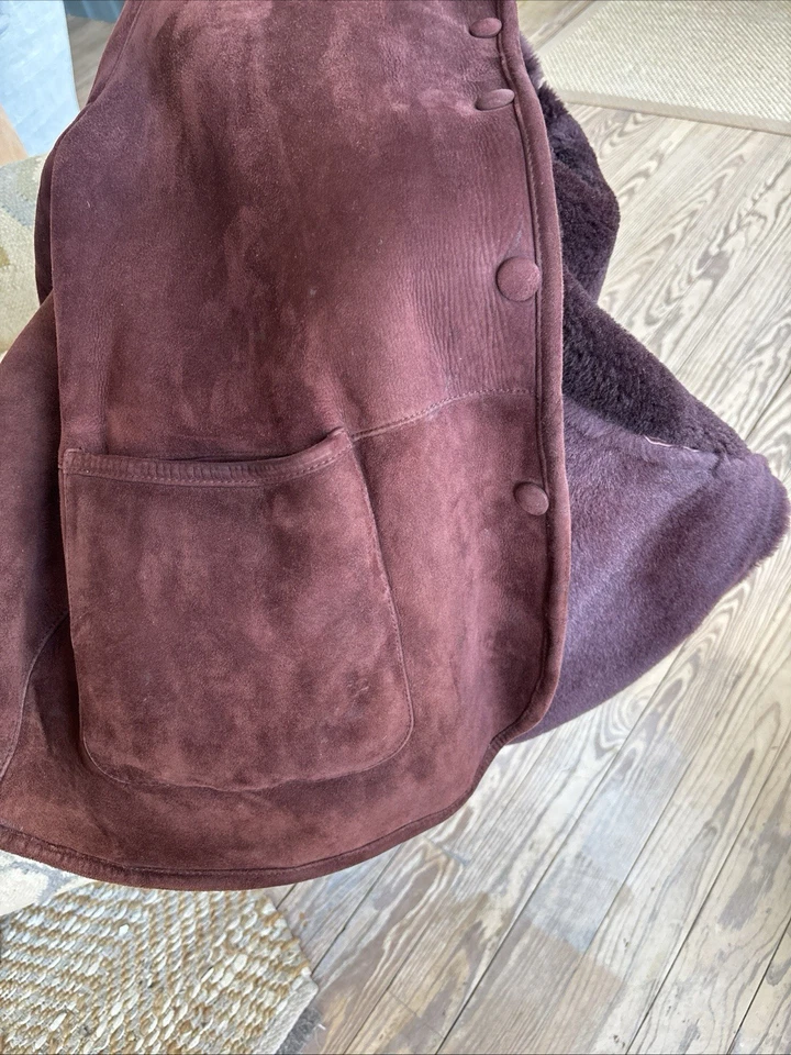 Винтажные женские Bally бордовый стриженный мех замши качели пальто L/XL - Изображение 4 из 4