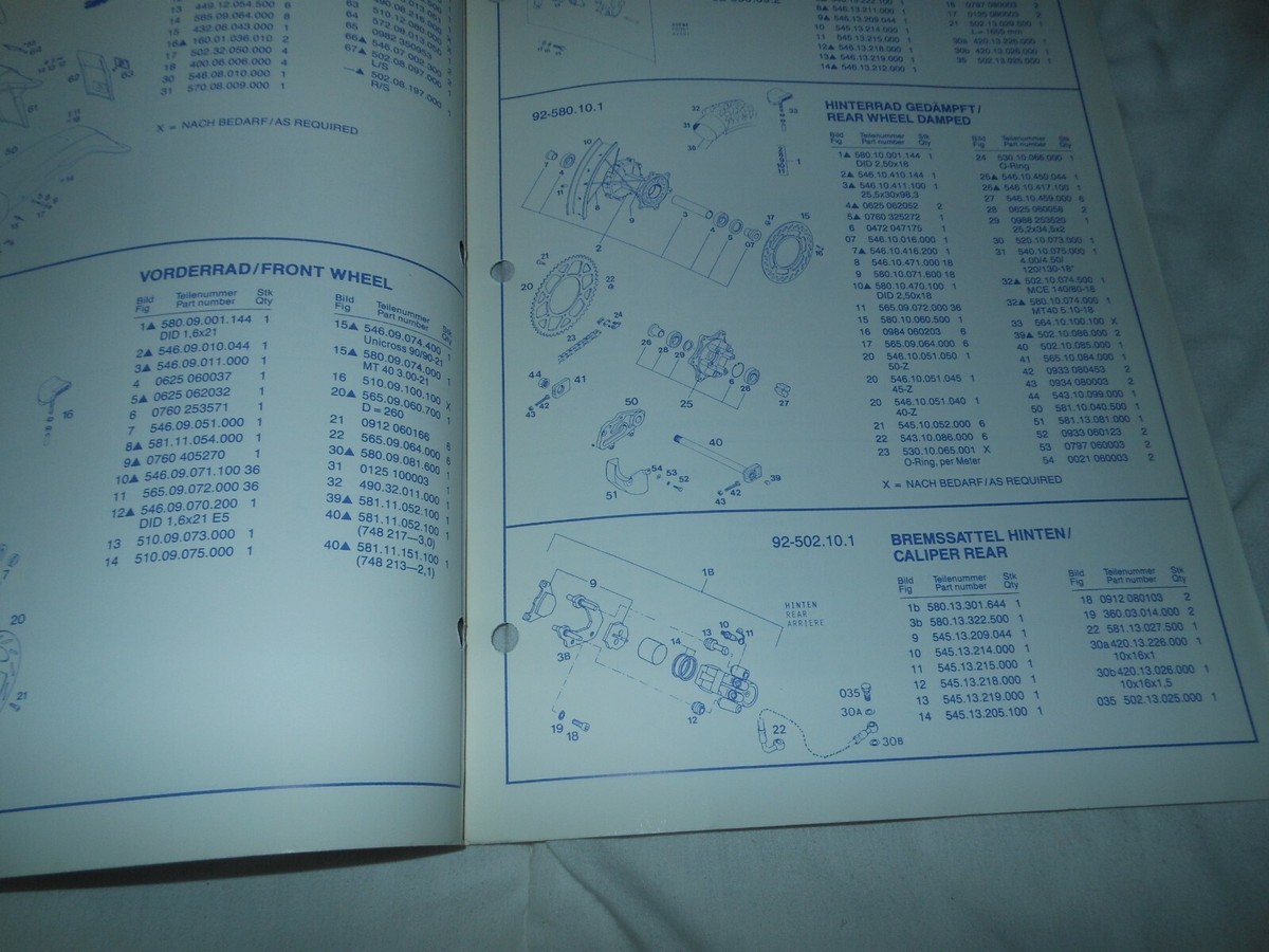 KTM OEM 92 500/600 LC4 E-XC D-XC E-GS CHASSIS Spare Parts Manual