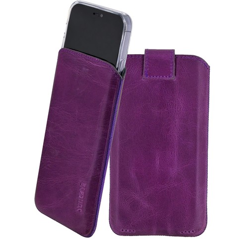 Case for IPHONE 16 Pro Bag Genuine Leather Protective Antique Purple+Silicone - Photo 4/10