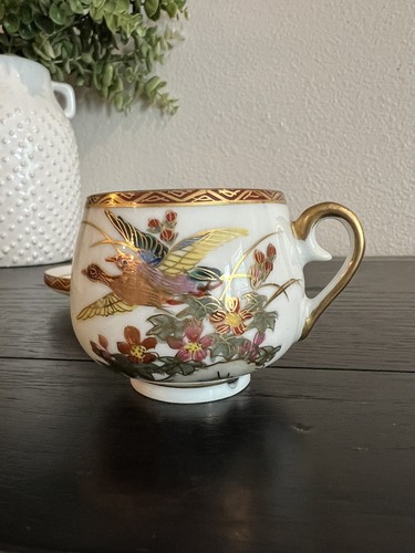 Vintage CHINA LITHOPHANE GEISHA CUP/SAUCER - FLOWERS/BIRD THEME - Picture 3 of 8