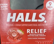 HALLS Relief Strawberry Menthol Flavor, 20 Packs of 9 Drops (180 Total Drops)