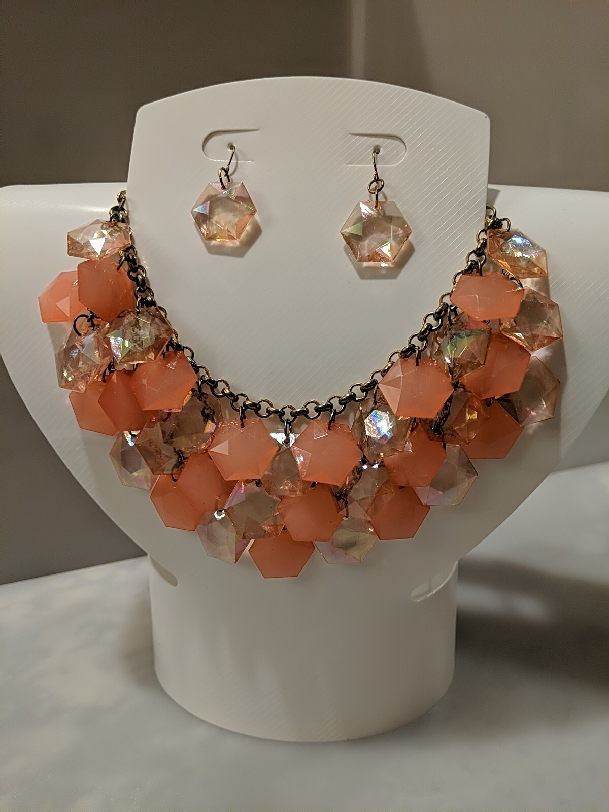 Two Rows Opaque Translucent Peach Pink Acrylic St… - image 1