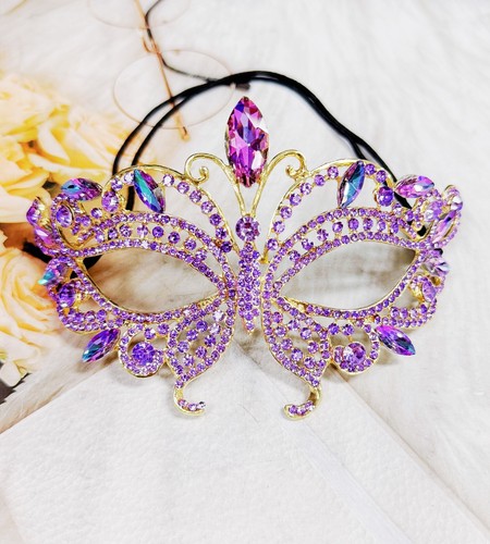 Purple Masquerade Ball Mask, Gold Wedding Mask, Lavender Crystal Mask, Prom Mask - Picture 3 of 8
