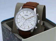 NEW AUTHENTIC FOSSIL SULLIVAN CHRONOGRAPH SILVER BROWN LEATHER BQ2748 MENS WATCH