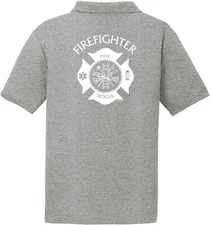 Firefighter Fire Rescue Textured Polo Shirt Front and Back
