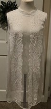 Alfani Boho Dress Women's Size Large White Crochet Overlay