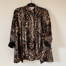 DESIGN of California VTG Cheetah Leopard Print Tie Front Cardigan Top Sz Small