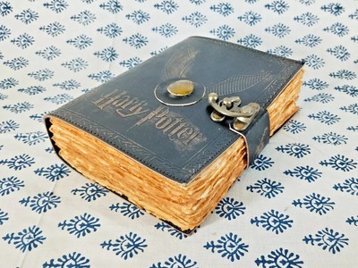 Handmade Leather Journal with Lock and Vintage Deckle Paper 200 Notebook