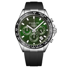 Stuhrling 4050 Men's Hattori VK63  Quartz Chronograph SS Case Rubber Strap Watch
