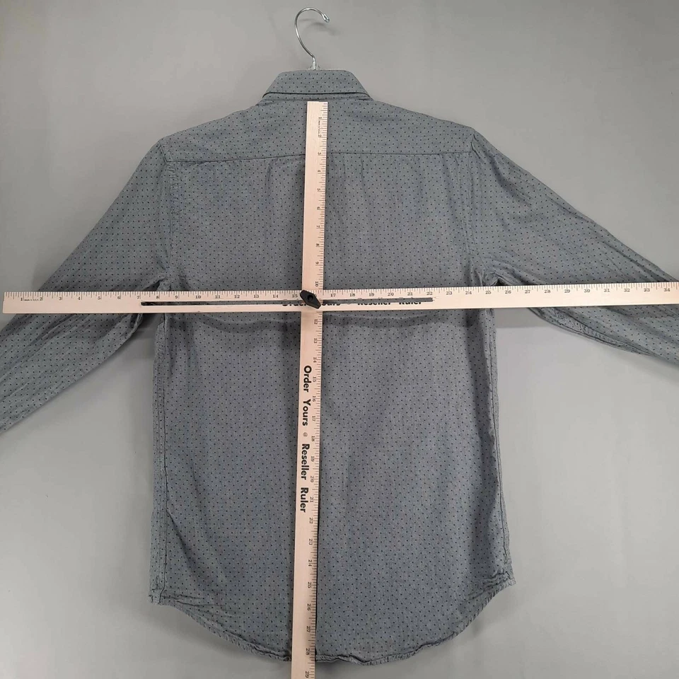 Camisa social masculina Zara pequena cinza azul ponto minúsculo ajuste fino colarinho com botões - Imagem 3 de 4