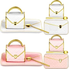 2 Sets Coffee Mug Elegant Handbag Shaped Modern Ceramic Purse with Spoon Saucer