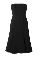 Valentino Strapless Fluted-hem Wool-blend Midi Dress In Black