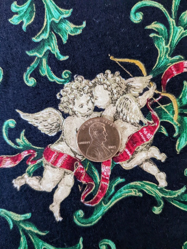 35" x 44" CHRISTMAS ANGELS CHERUBIM Cranston Cotton Fabric Joan Messmore Design - Image 2 of 4