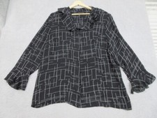 HBS Shirt Women 20W Black White Geo Print Sheer Ruffled Corpcore Dark Academia