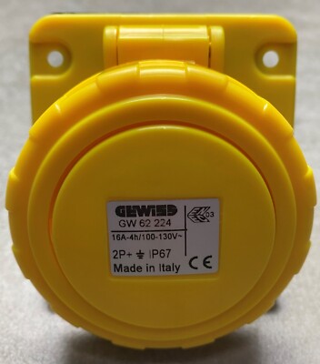 GEWISS GW62224 IP67 10 DEGREE PANEL RECEPTACLE 2P+E 16A 100-130V 4H