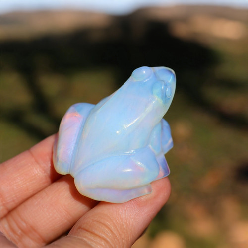 Hand Carved Opalite Frog Figurines Animal Skull Sculpture Ornament Home Deco