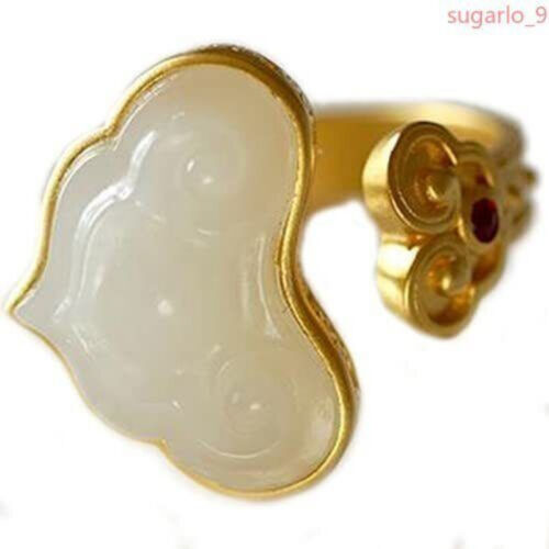 Natural Hetian White Jade Opening Adjustable Ring Chinese Retro Crafts Jewelry - Picture 1 of 1