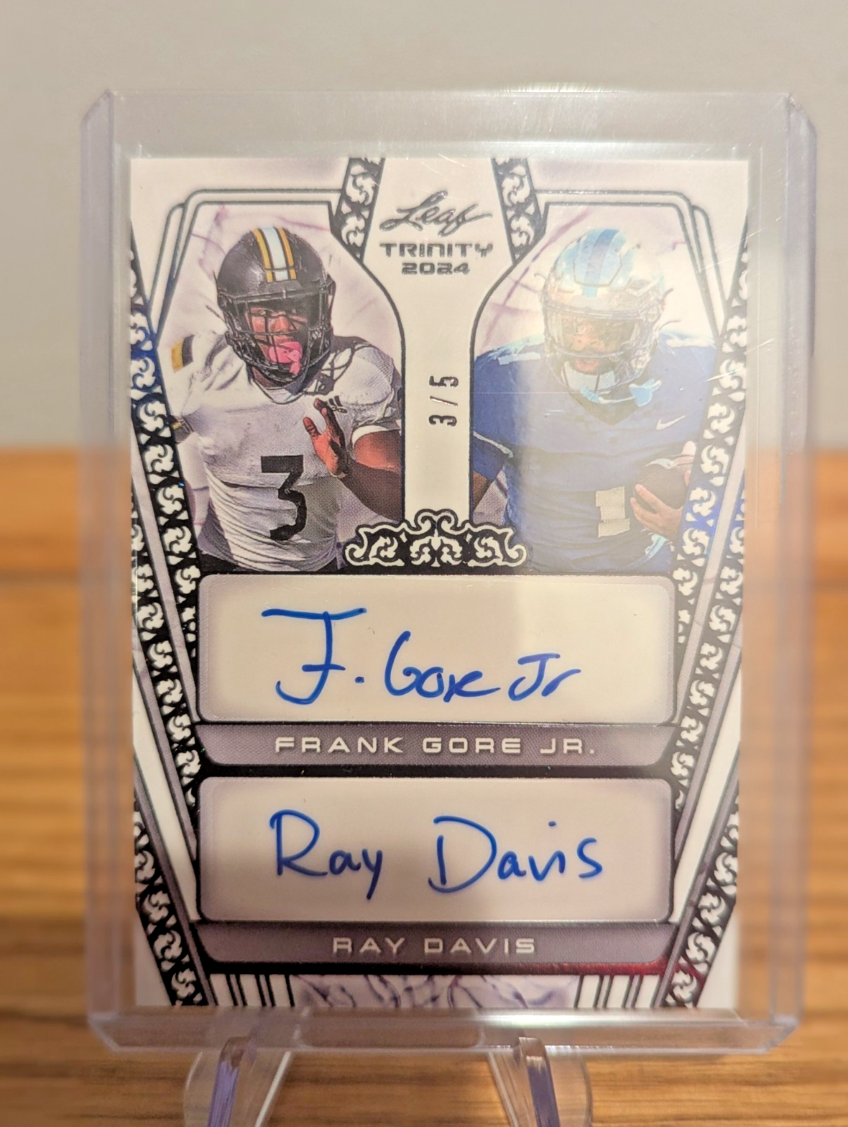2024 Leaf Trinity Black Foil Dual Rookie Auto Frank Gore Jr & Ray Davis 3/5