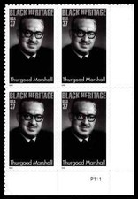US Scott # 3746, Thurgood Marshall, Plate Block of (4) 2003 37¢ Stamps MNH