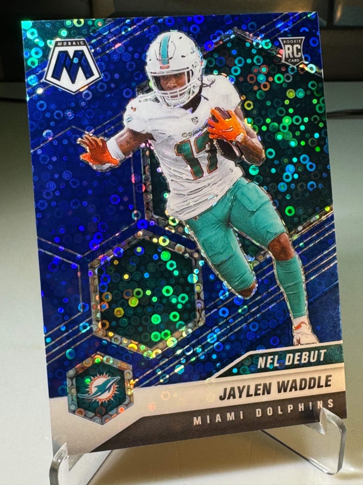 2021 Panini Mosaic No Huddle NFL DEBUT Football Jaylen Waddle Rookie Blue /75