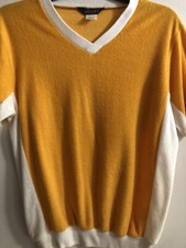 Vintage 70s 80s Terry Cloth Shirt V Neck Unisex Small