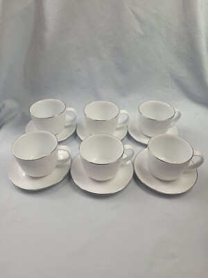 Charter Club ''GRAND BUFFET'' Fine Line Platinum Cups Saucers Set/6        (boxed)