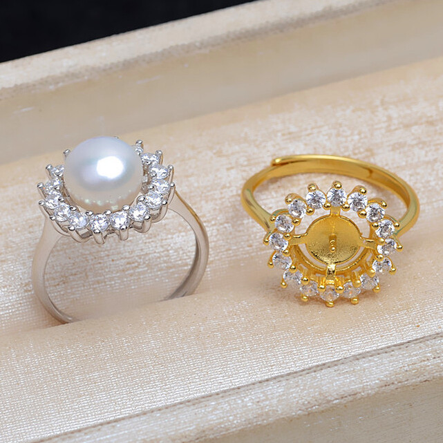 Sterling Silver CZ 9-10 Pearl Mount Ring Setting Classic Women