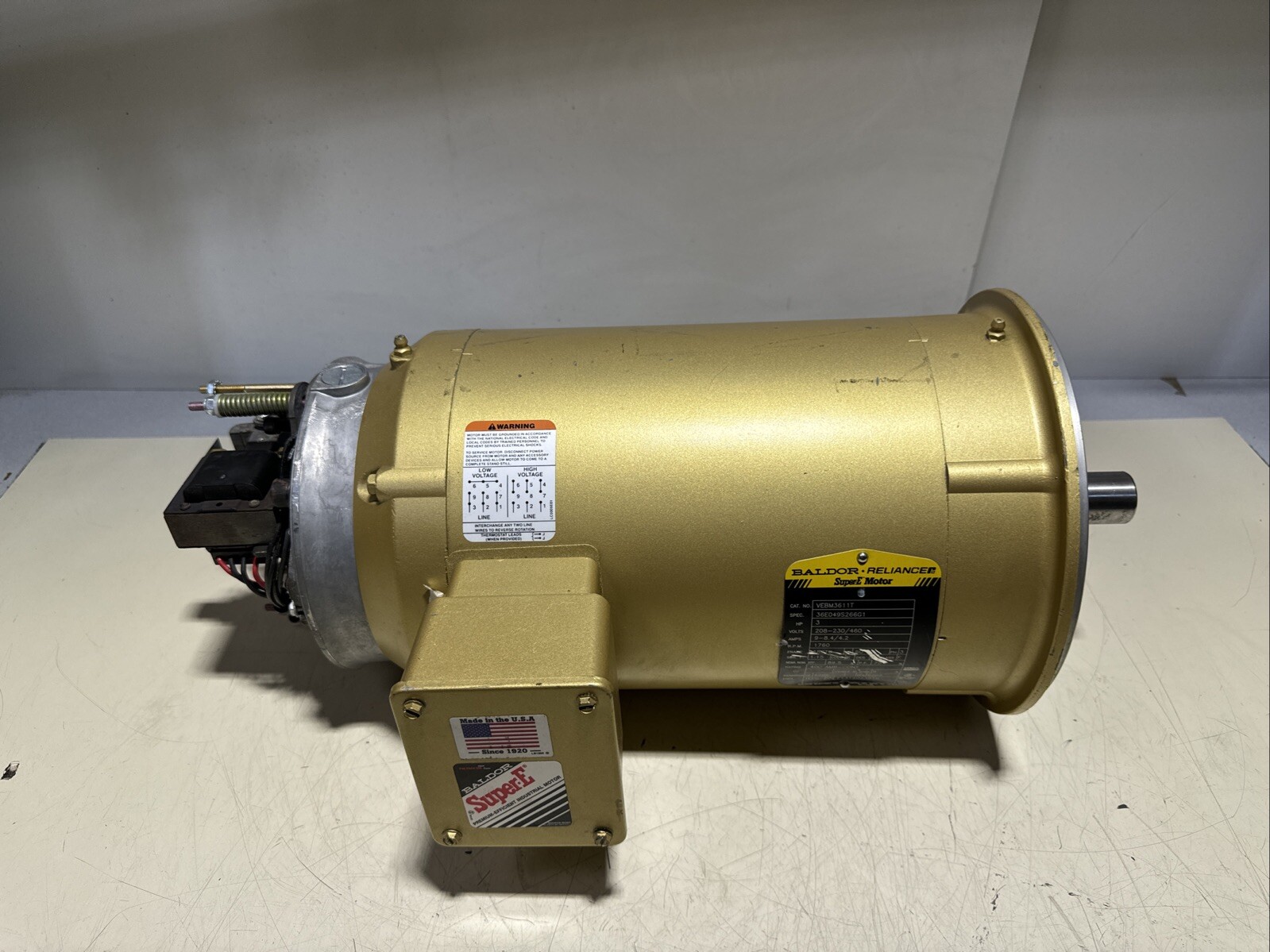 Baldor VEBM3611T Electric Brake Motor 182TC 3HP 230/460V 1760RPM