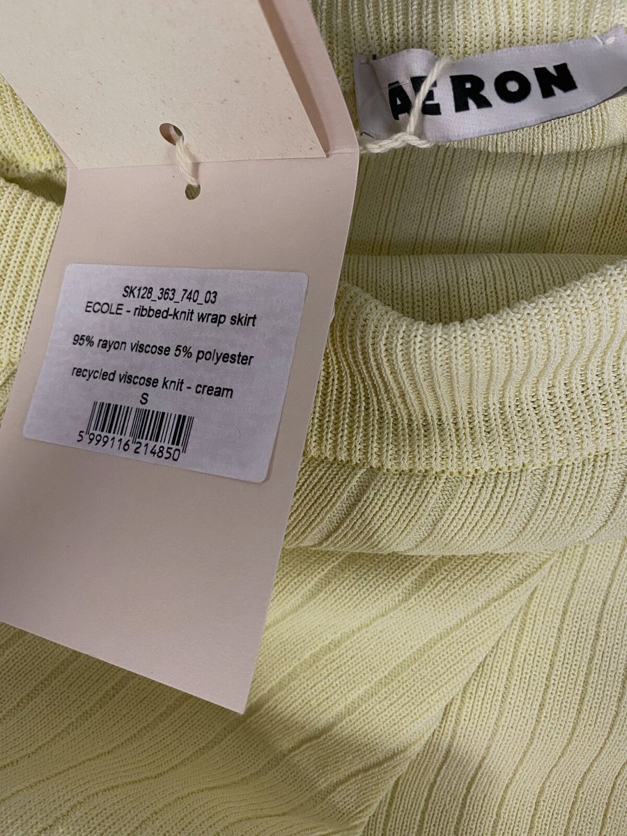 $495 Aeron Women's Yellow Ecole Ribbed-Knit Wrap Pencil Skirt Size