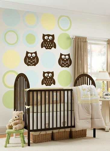 WallPops - 4 x Large Kids Self-Adhesive Brown Owls Wall Decal Mural Stickers - Picture 2 of 3