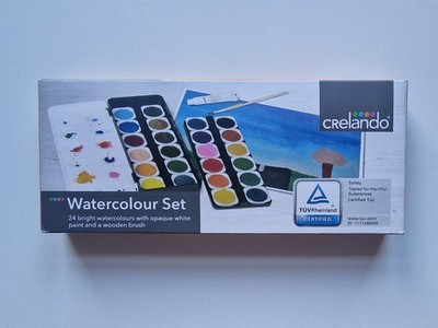 Crelando 24 Aquarell Set mit deckend weiß Farbe und Pinsel