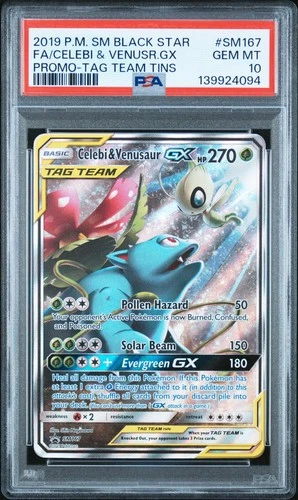 2019 CELEBI & VENUSAUR GX SM167 TAG TEAM TINS SM BLACK STAR PROMO POKEMON PSA 10