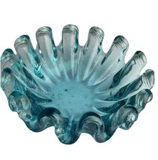 Vintage Blue Glass Ashtray Trinket Dish Candy Bowl Art MCM - 14 Fingers, 6”in