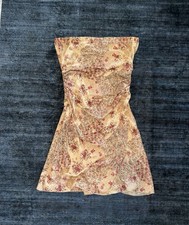 Vintage 90s Strapless Floral Mini Dress Asymmetrical Hem candy rocket Large