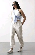 Athleta Retreat High Rise Linen Pull On Ankle Pant Medium Oatmeal 658556 EUC 89