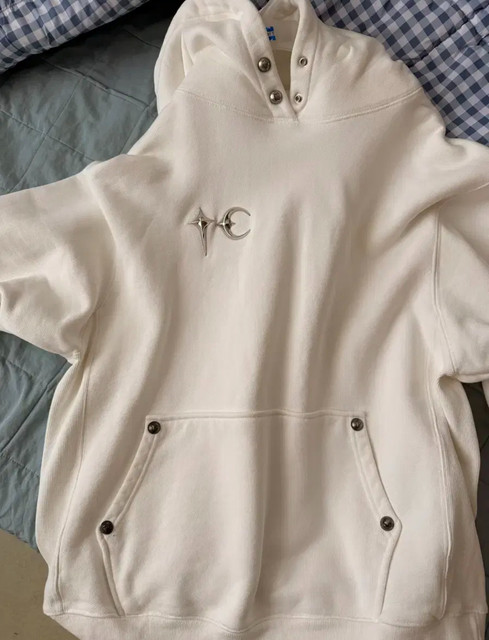 Thug Club Armor Hoodie White Metal Logo Pierced Streetwear Mens Size 2 Medium