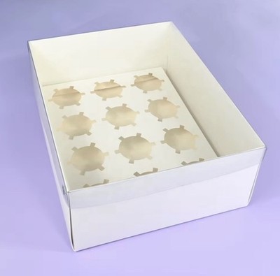 12 Loch Klarsichtdeckel Cupcake Boxen - Premium Weiß 33 x 24 x 12 cm - 5 Stück