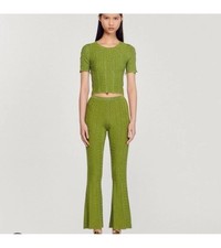 Sandro Khaki Cable Knit Crop Top & Flared Pants Set Women Size XS