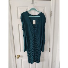 Forever 21+ Plus Size 3X Teal Ruched Bodycon Mini Dress V-Neck Puff Shoulder NWT