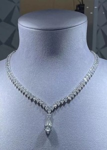 Authentic 20Ct Pear Cut Lab Created Diamond Women's Tennis Necklace 14k White Gold Plated