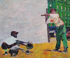 Sandlot Strike, Mixed Media, African American baseball art, black boy art