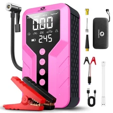 6000A Peak Car Battery Jump Starter(9.0 Gas/8.0L Diesel), 150PSI (Dark Pink)