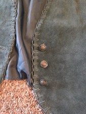 Vtg Arizona Jeans Company Leather Vest Womens Sz M Green Button Up Western