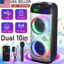 Dual 10 Rechargeable Bluetooth Speaker W/ Transparent Led Party Lights FM TWS