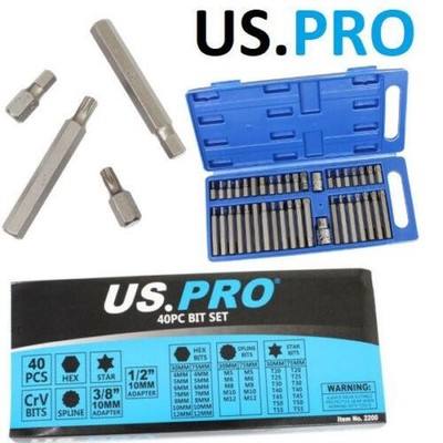 US Pro 40tlg Bit Set Hex Spline Torx 3/8  & 1/2  Adapter tief und flach 2200