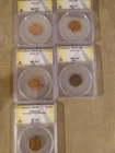 5 LINCOLN PENNY COINS GRATED BY ANACS 1945-D MS 65 1945 MS 65 1955-D MS 66 RED