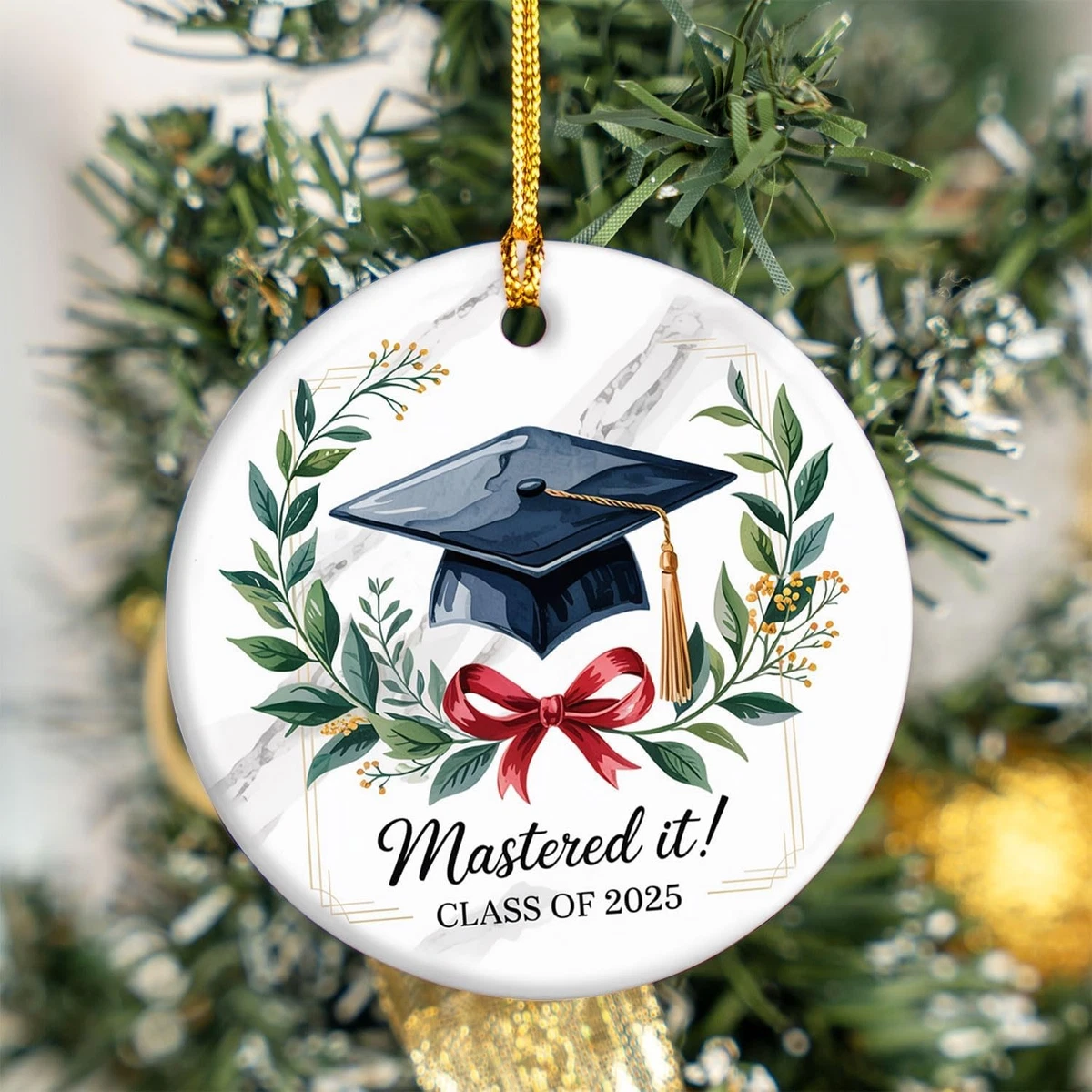 Personalized Graduate Christmas Toile De Jouy Custom Shape Acrylic Ornament, Gift for Graduation, Family Members, Christmas Gifts